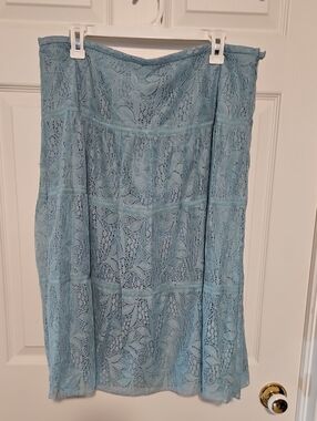 Jones Wear Light Blue Lace Midi Skirt